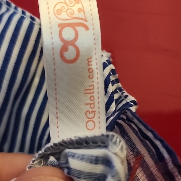 18in doll Blue and White Striped Dress with Ruffle Hem - Picture 3 of 3